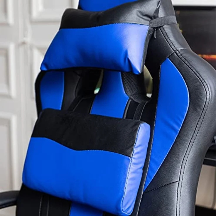 Happy Garden Gamer Sessel schwarz und blau Crash, Gaming Stuhl, ergonomischer Bürostuhl mit Lendenwirbelstütze und Kopfstütze, drehbar, höhenverstellbar und neigbare Rückenlehne – Bild 6