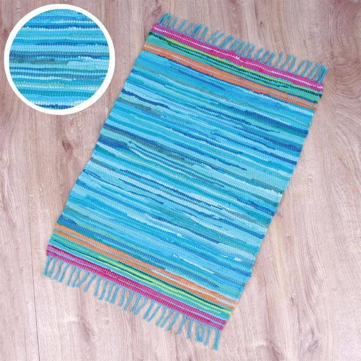 Flickenteppich handgewebter Teppich aus Baumwolle, stylischer und strapazierfähiger Fleckerlteppich in vielen verschiedenen modischen Ausführungen erhältlich (70 x 180cm / blau - dunkelblau) – Bild 2