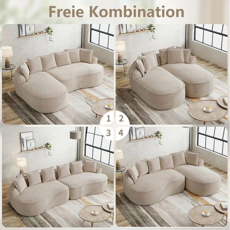 Modulares Sofa aus Chenille mit Chaiselongue, tiefe Sitzfläche, 252 x 164 x 67 cm, Hellbraun – Bild 9