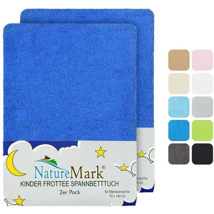 NatureMark Spannbettlaken Frottee Spannbettlaken, 80% Baumwolle / 20% Polyester, Gummizug: rundum, (2 Stück), 2er Set Kinder Spannbettlaken Frottee, Spannbetttuch 80% Baumwolle / 20% Polyester, für Babybett und Kinderbett, 70x140 cm - Royal blau – Bild 4