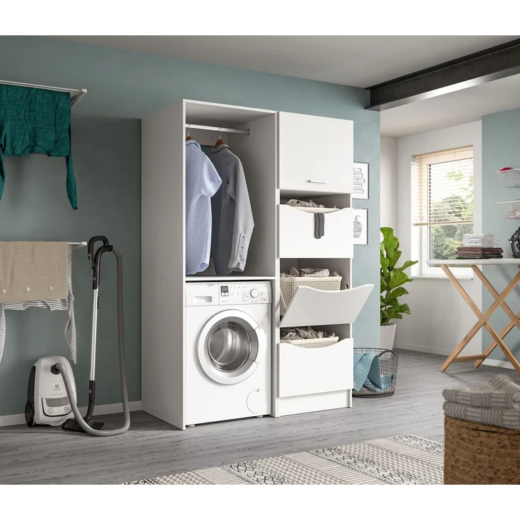 Wäscheschrank (B/H/T: 50x195x62 cm) in weiß Nachbildung – Bild 5