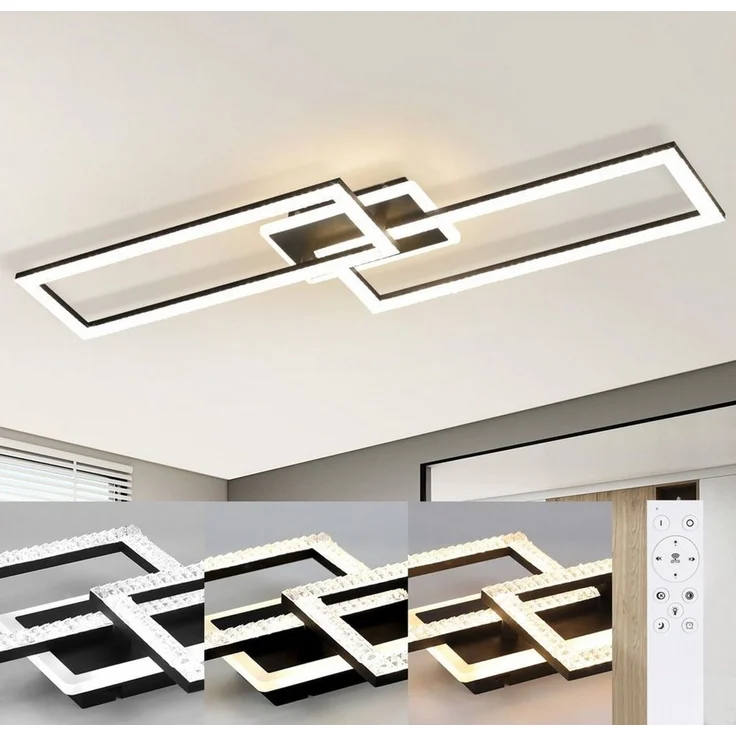 Nettlife LED Deckenleuchte LED Deckenleuchte Schwarz 56W aus Metall Kristall, LED fest integriert, Warmweiß Neutralweiß Kaltweiß, Schlafzimmer küche – Bild 1