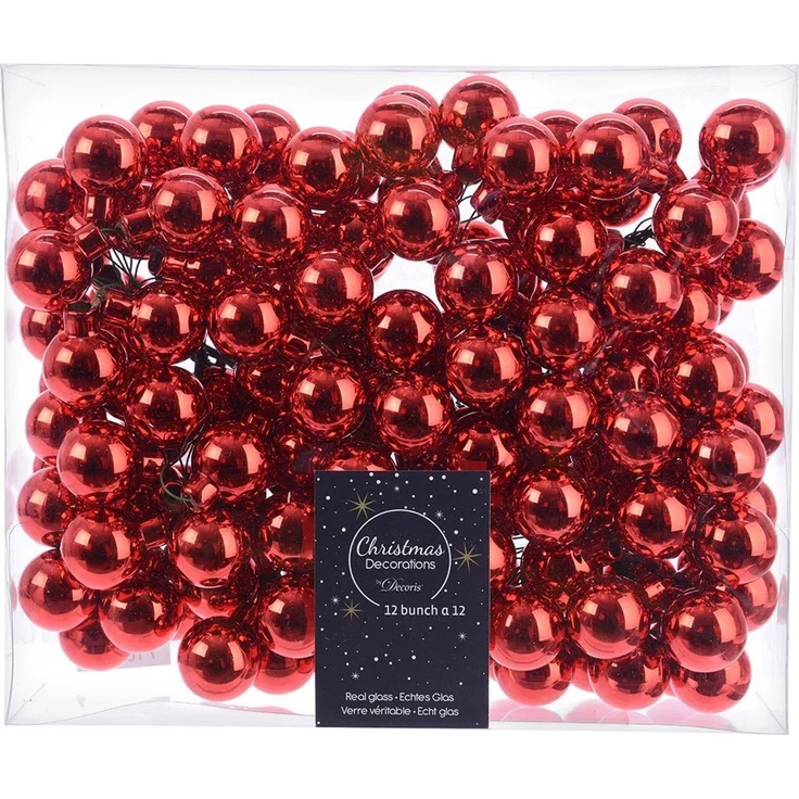 Kaemingk Weihnachtsbaumkugel, Weihnachtskugeln am Draht 2cm Glas 144 Stück - Weihnachtsrot glänzend