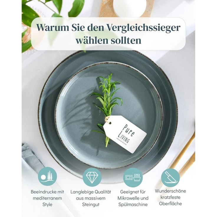 PURE LIVING INTERIOR DESIGN Geschirr-Set Müslischalen Rustic, 6er-Set, 16 cm, Rauchblau, Steingut (6-tlg), 6 Personen, Steingut – Bild 2