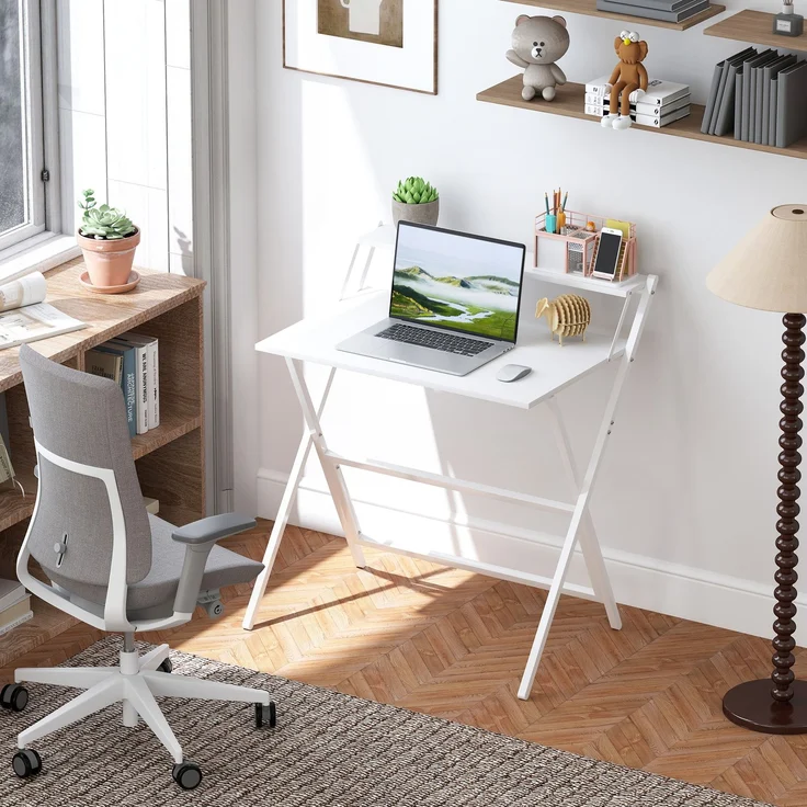 Klappschreibtisch 75,5 x 50 cm mit Ablagefach für Schlafzimmer, kleine Räume, weiß – Bild 3