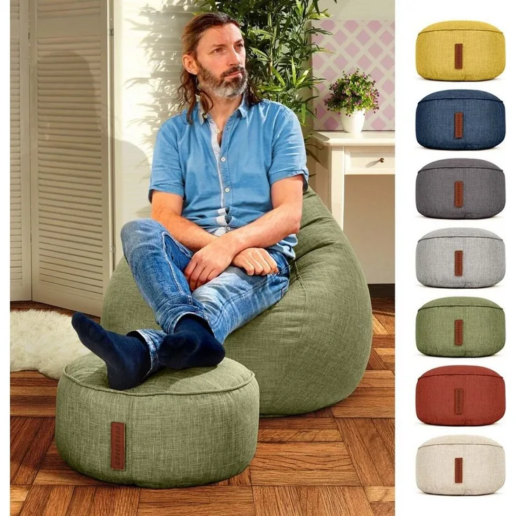 Green Bean® Sitzsack-Hocker 45x25cm mit EPS-Perlen Füllung - Sitz-Pouf für Sitzsäcke - Sitzhocker für Kinder und Erwachsene - Grün