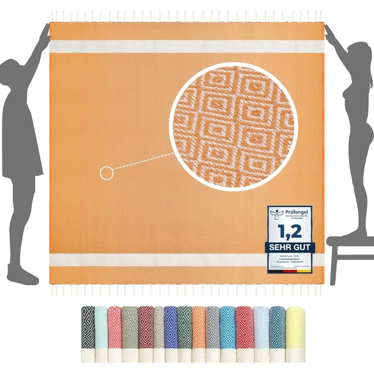 furora HOLIDAY Strandtuch XXL groß 200x200 cm Strand Tuch, aus Baumwolle, Stranddecke, Vielseitig, schöne Farben, hochwertige Verarbeitung