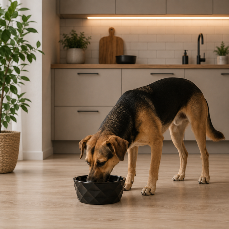 belviona Futternapf für Hunde, Keramiknapf mit rutschfestem Silikonboden, für Nassfutter, Trockenfutter & Wasser, 550 ml, schwarz matt