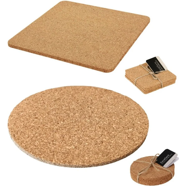 Koopman Getränkeuntersetzer Kork Tassenuntersetzer Ø 10cm Rund / Eckig 12 er Set, 12-tlg, 12tlg, Kork, Eckig – Bild 2