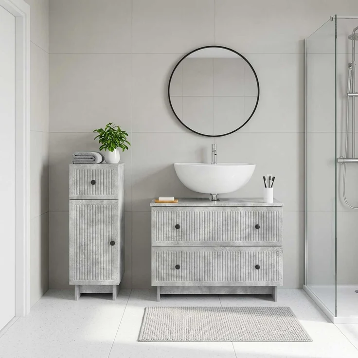vidaXL 2-teiliges Badezimmer Schrank Set EDE Betongrau Holzwerkstoff 3417660 – Bild 1