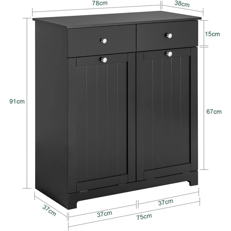 SoBuy BZR33-SCH Wäscheschrank, MDF, Lackiert, Schwarz, 78 x 91 x 38 cm – Bild 3