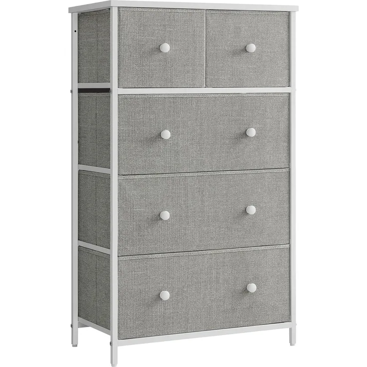 SONGMICS Kommode, Aufbewahrungsschrank, 5 Stoffschubladen, für Flur, Wohnzimmer, hellgrau-weiß LTS514L10