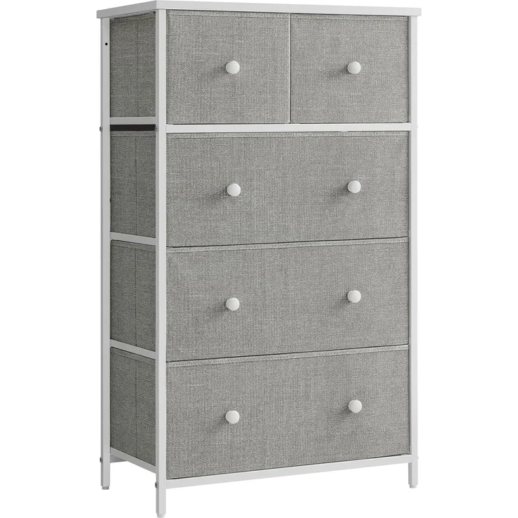 SONGMICS Kommode, Aufbewahrungsschrank, 5 Stoffschubladen, für Flur, Wohnzimmer, hellgrau-weiß LTS514L10