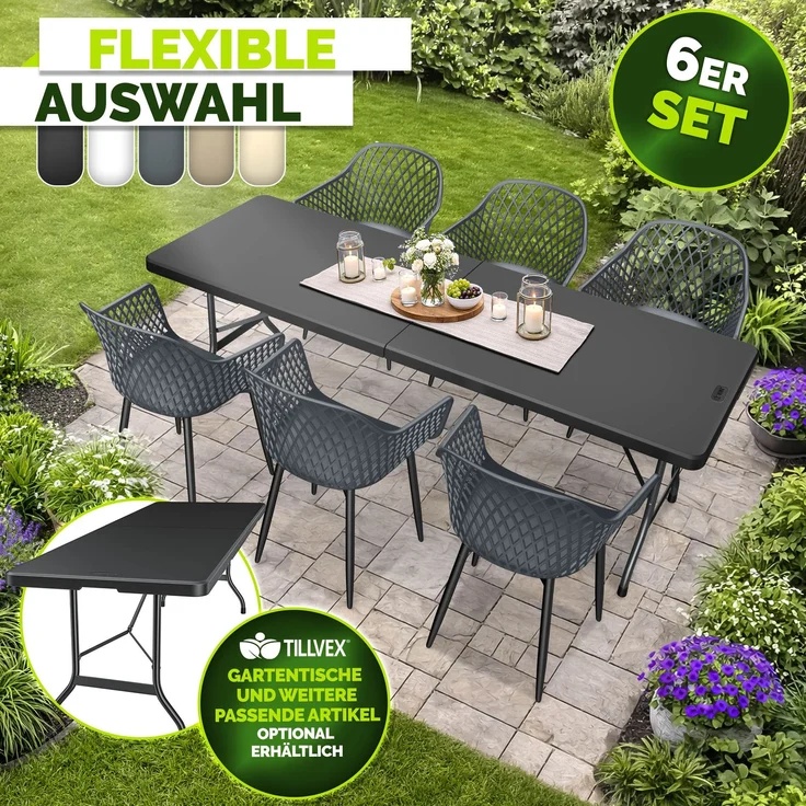 tillvex® Gartenstuhl 6er Set Wetterfest mit Armlehne | Outdoor Stühle bis 120kg belastbar | Gartenstühle UV-beständig | Terrassenstuhl Gartenmöbel Terrasse Balkon Outdoor Garten – Bild 7