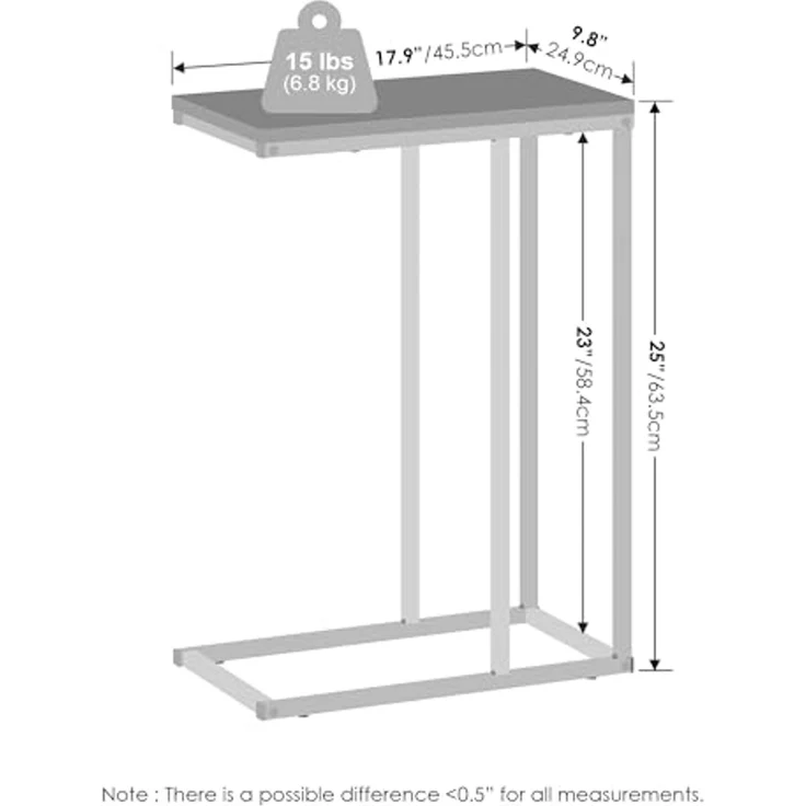 Furinno C-FÖRMIGER Beistelltisch, Metallrahmen-Endtisch, Nachttisch, Nachttisch am Bett, für Wohnzimmer, Schlafzimmer, Columbia Walnut – Bild 2