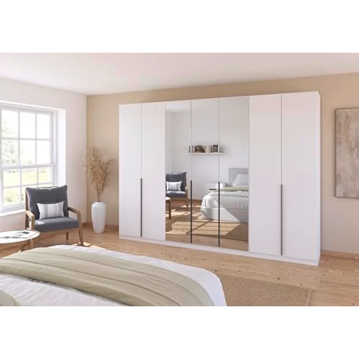 Rauch Möbel Alabama, Kleiderschrank für Schlafzimmer, Kinderzimmer, Wohnzimmer, Garderobe, Flur, 7-türig, Spiegel, mit Zubehör Classic, Farbe Weiß, Breite 315 cm – Bild 2