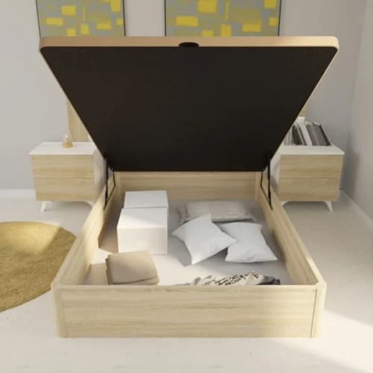 DUÉRMETE ONLINE Aufklappbares Bett, sehr verstärkt, großes Fassungsvermögen, mit atmungsaktivem Deckel, 105 x 190 cm, inkl. Werkzeug, Farbe: Cambria, Holz – Bild 2