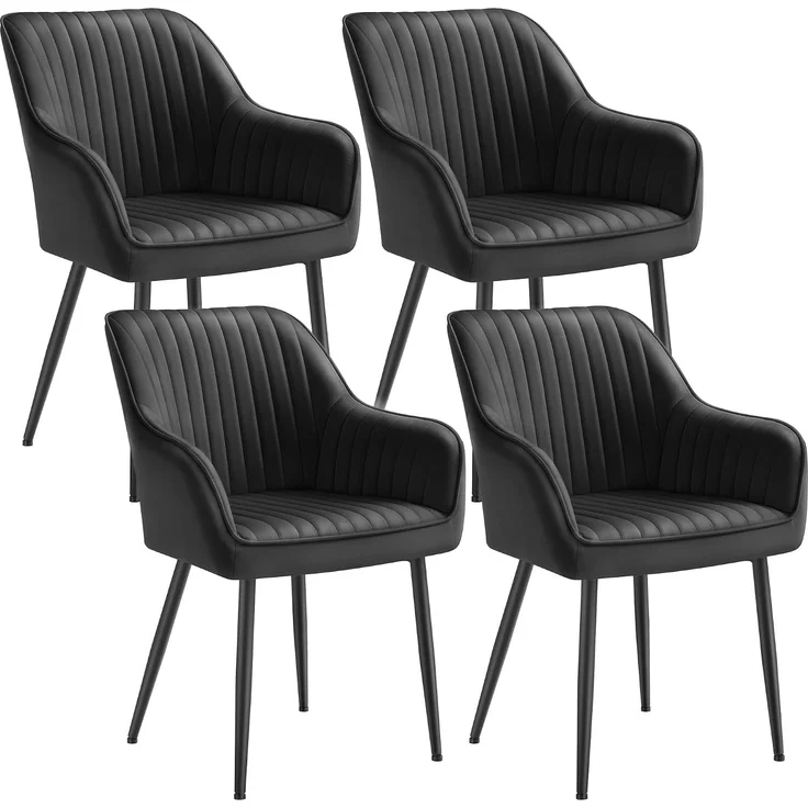 SONGMICS Esszimmerstuhl mit Armlehnen, 4er Set, Samt, 62,5 x 60 x 85 cm, Tintenschwarz – Bild 1