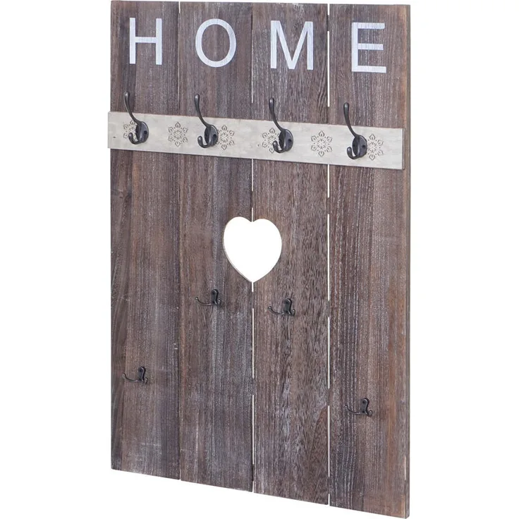 MCW Wandgarderobe Shabby-Look, Braun, Holz, 60x91x8 cm, mit 8 Haken, kombinierbar mit Shabby-Serie C89