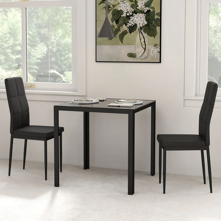 MELAYR, Essgruppe Esstisch mit 2 Stühlen Platzsparend Esszimmergruppe Sitzgruppe Schwarz, 75 x 75 x 75 cm – Bild 4