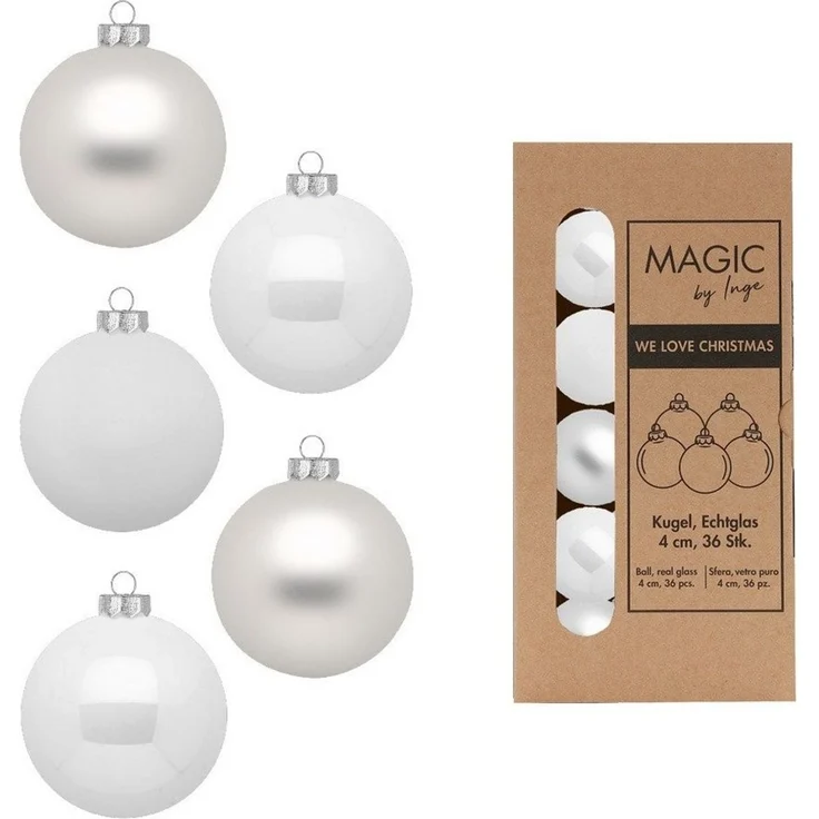 MAGIC by Inge Weihnachtsbaumkugel, Weihnachtskugeln Glas 4cm 36 Stück - Just White