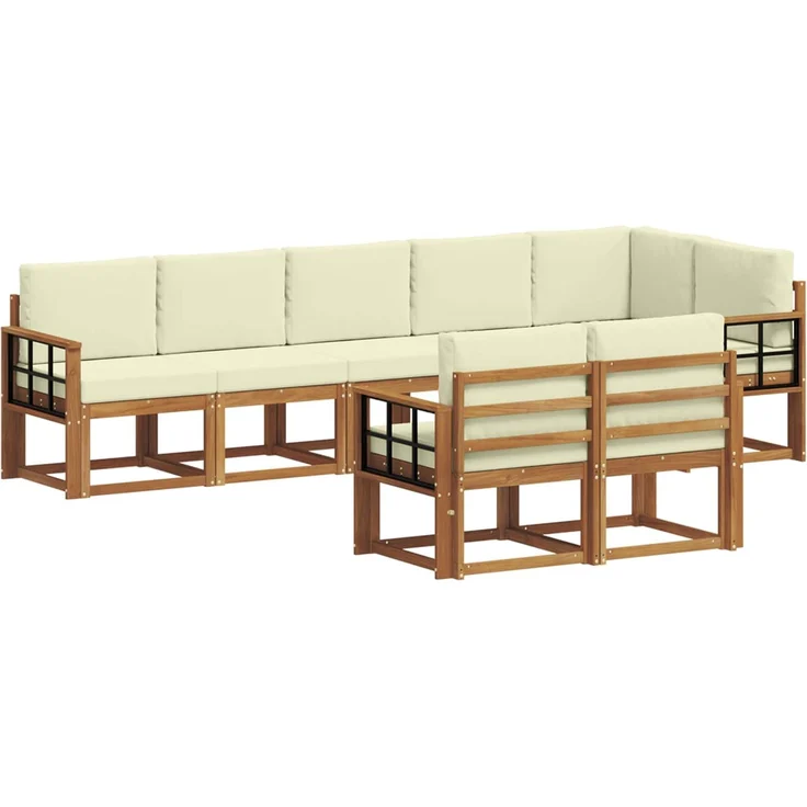 vidaXL Outdoor-Sofagarnitur mit Kissen 8 pcs Natur und Creme 3366578 – Bild 2