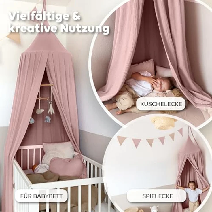lilimaus Betthimmel Hochwertiger Baldachin Betthimmel Kinderzimmer, Gold Applikation, Stilvoller Baldachin für Baby- und Kinderzimmer – Bild 4