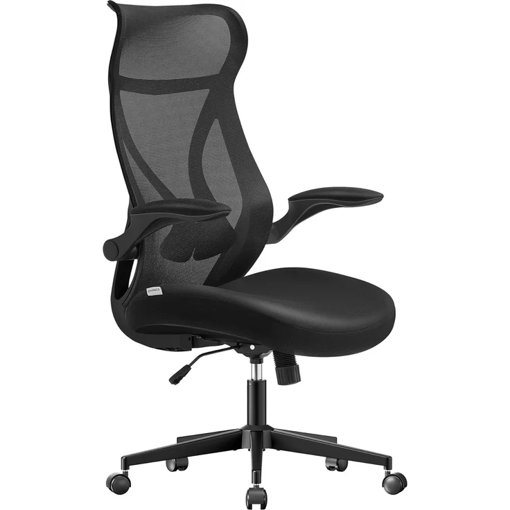 SONGMICS Bürostuhl, Schreibtischstuhl, ergonomische Rückenlehne, höhenverstellbar, hochklappbare Armlehnen, Drehstuhl mit Kopfstütze, bis 150 kg belastbar, tintenschwarz OBN088B01 – Bild 1
