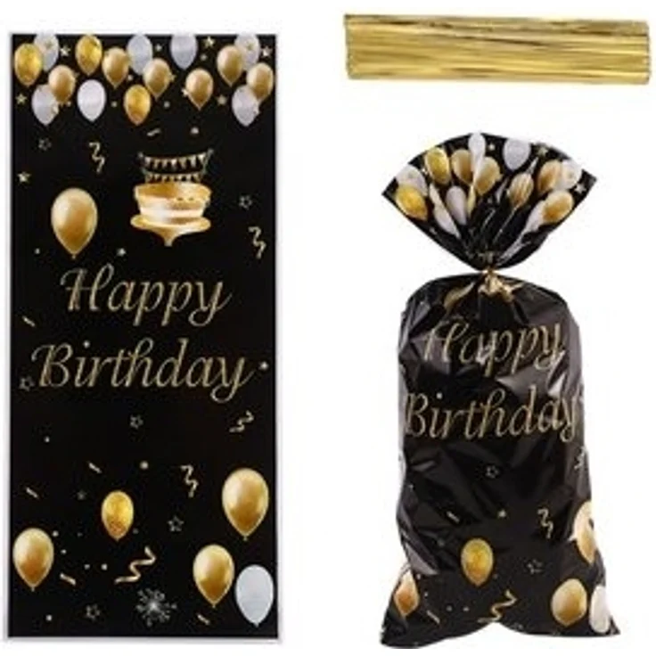 PRECORN Geschenkbox 50 Geburtstags-Geschenktüten Schwarz mit Gold – Happy Birthday Design – Bild 6