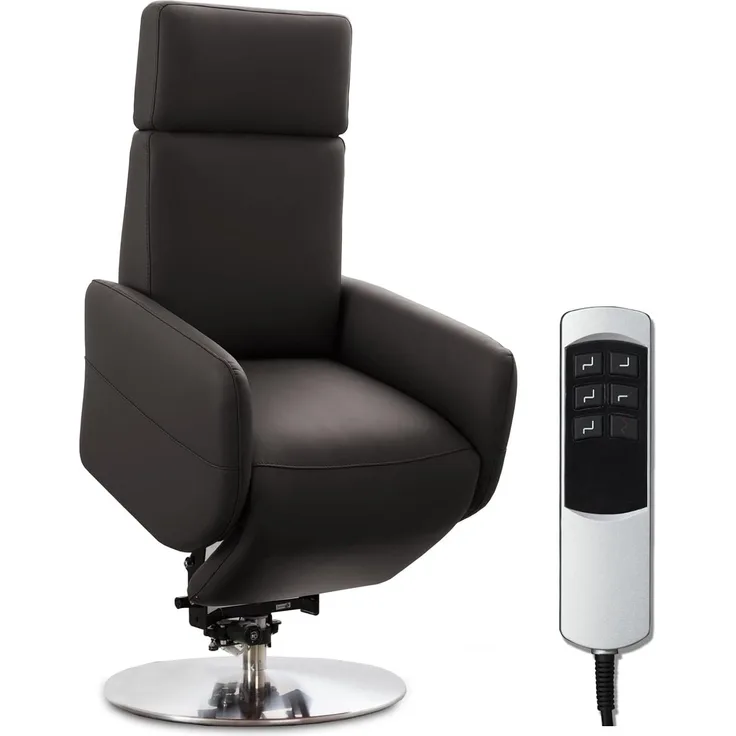 Cavadore TV-Sessel Cobra mit 2 E-Motoren und Aufstehhilfe / Elektrischer Fernsehsessel mit Fernbedienung / Relaxfunktion, Liegefunktion / bis 130 kg / S: 71 x 108 x 82 / Echtleder Mokka