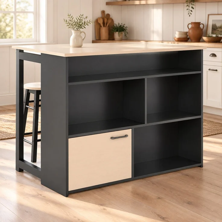 3-teiliges Bartisch-Set, klappbar mit Stauraum, 116x70x89,5 cm, Schwarz – Bild 6