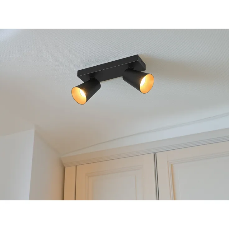 Deckenstrahler SHARP Schwarz Gold 2-flammig, Breite 28cm