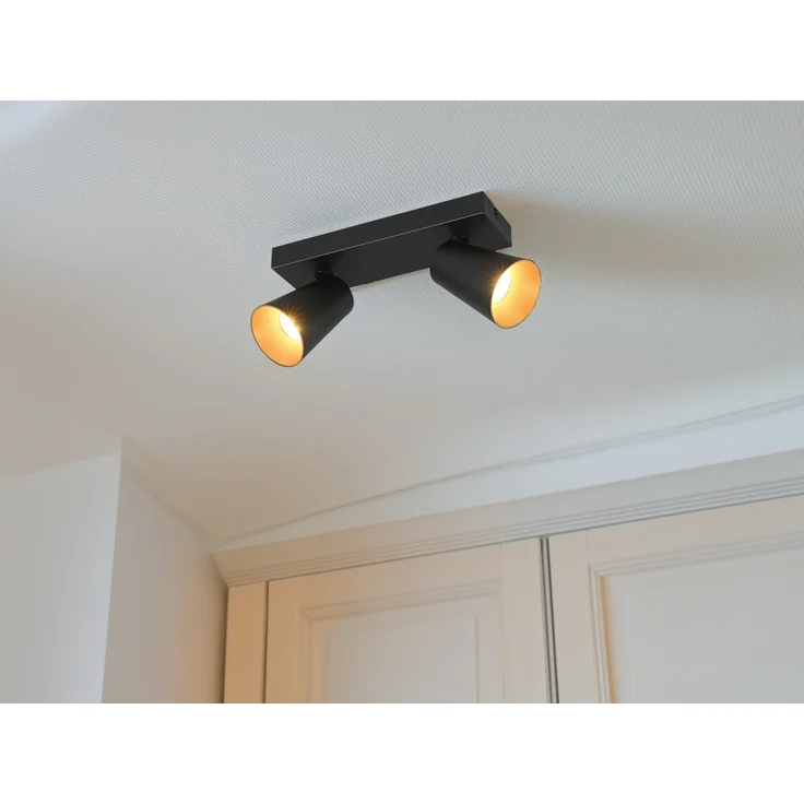 Deckenstrahler SHARP Schwarz Gold 2-flammig, Breite 28cm – Bild 1
