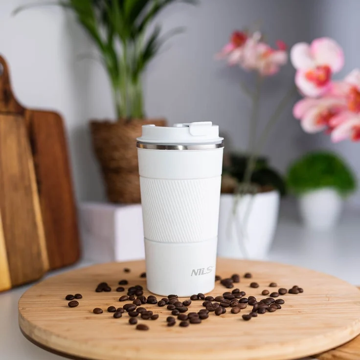 NILS NCC09 Reisebecher Weiß Thermobecher mit Gummigriff Kaffee Tee Wasser – Bild 3