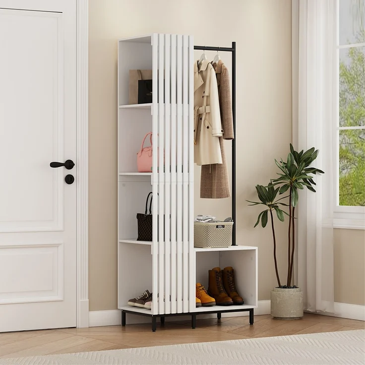 Garderobe Zinto Weiß 80 x 187 cm mit 5 Ablagefächern Vicco – Bild 3