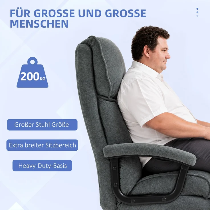 MELAYR, Großer hoher Bürostuhl, 200 kg Tragekapazität, robuste Konstruktion, weicher Bezug, Grau, 68.5 x 79 x 125 cm – Bild 6
