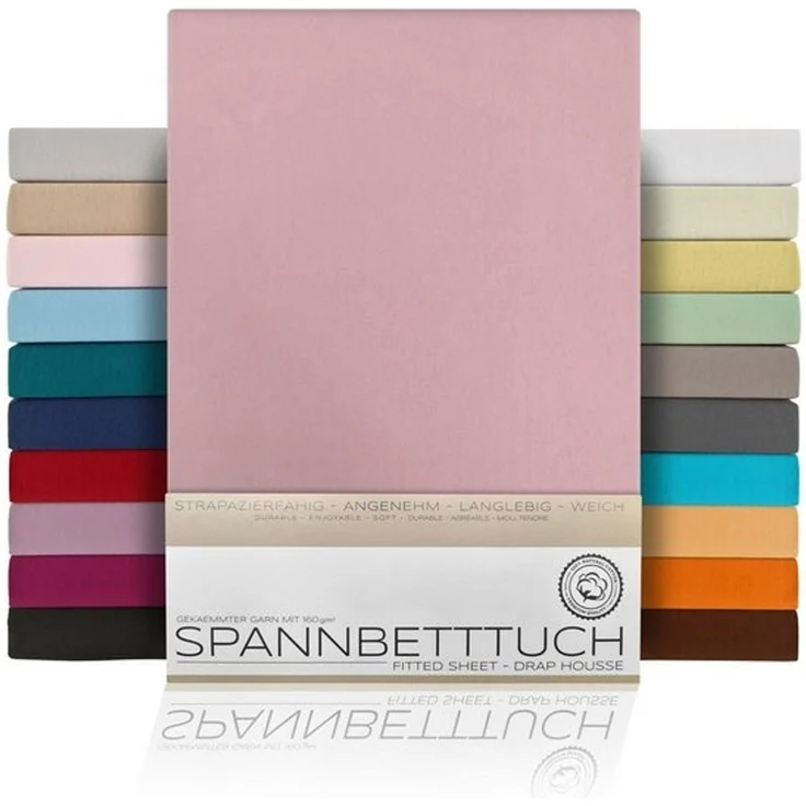 Beautex Spannbettlaken, Gummizug: rundum, (1 Stück), gekämmte Baumwolle Premium Jersey, 160g/m², Altrose, Boxspring - 90 x 200 x 45 cm – Bild 4