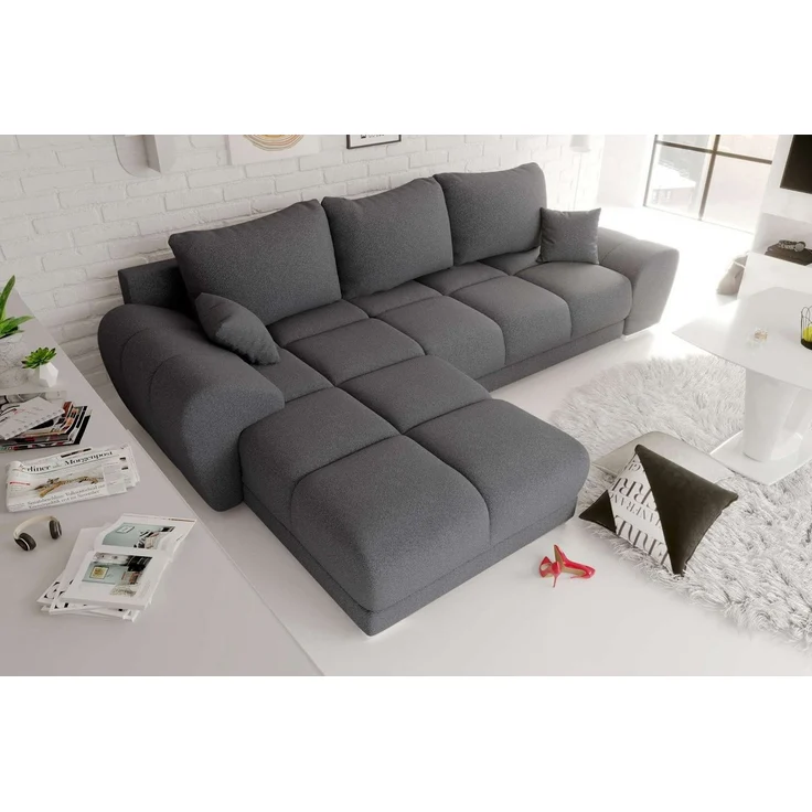 99rooms Antalya Ecksofa Strukturstoff NEVE Anthrazit Links mit Schlaffunktion – Bild 1