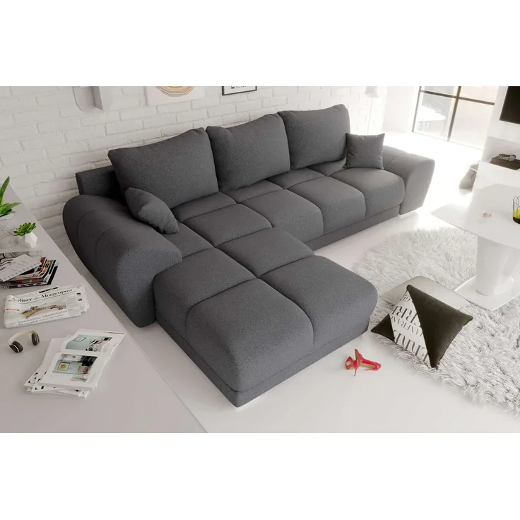 99rooms Antalya Ecksofa Strukturstoff NEVE Anthrazit Links mit Schlaffunktion