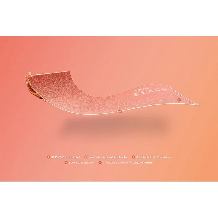 Stryve TOWELL+Beach | Großes Strandhandtuch 180 x 90 cm | Perfektes Urlaubszubehör | inklusive Aufbewahrungstasche | Farben: Grau, Blau, Peach – Bild 3