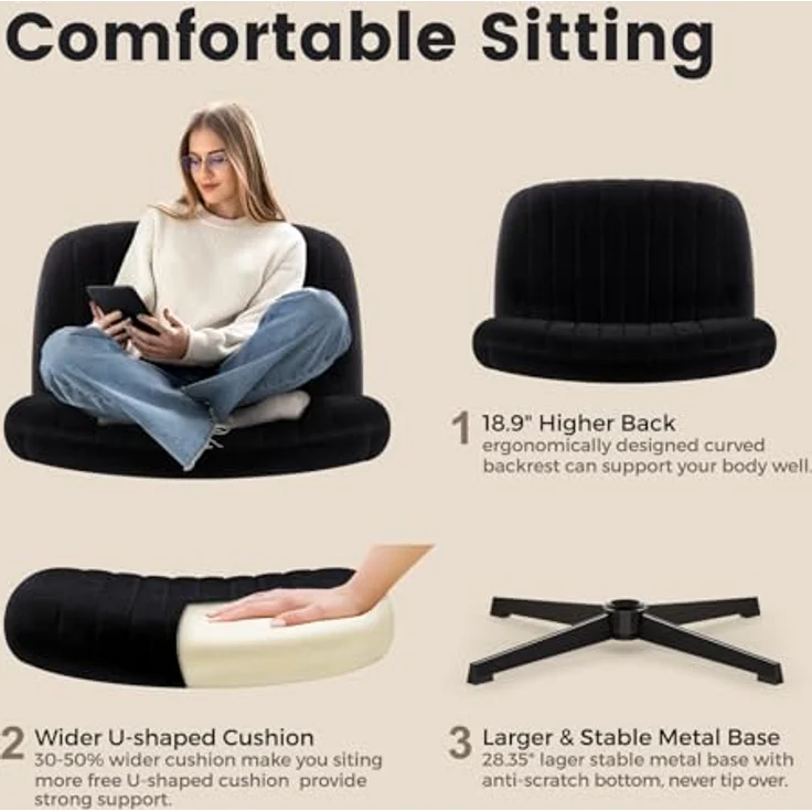 Intimate WM Heart Bürostuhl Ohne Armlehnen, Ergonomischer Schreibtischstuhl (Lesesessel mit 10cm dickem Sitzkissen), Drehstuhl Ohne Rollen, Höhenverstellbar Stuhl mit Wippfunktion – Bild 7