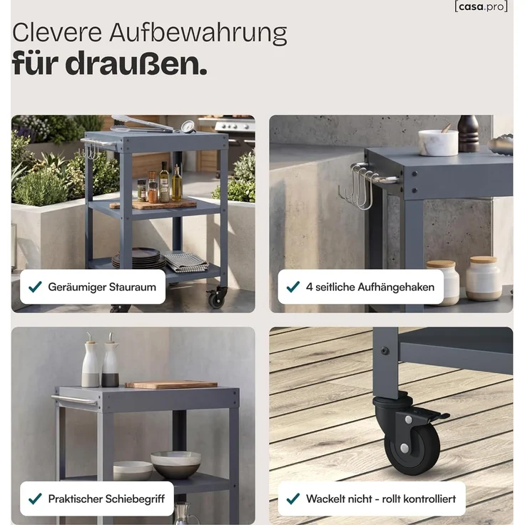 Outdoor Servierwagen Bolognano Stahl 81x50x50 cm Dunkelgrau [casa. pro] – Bild 4