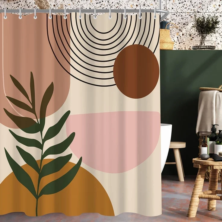Duschvorhang 180x200cm Blätter Textil Antischimmel Wasserabweisend mit Ösen und – Bild 8