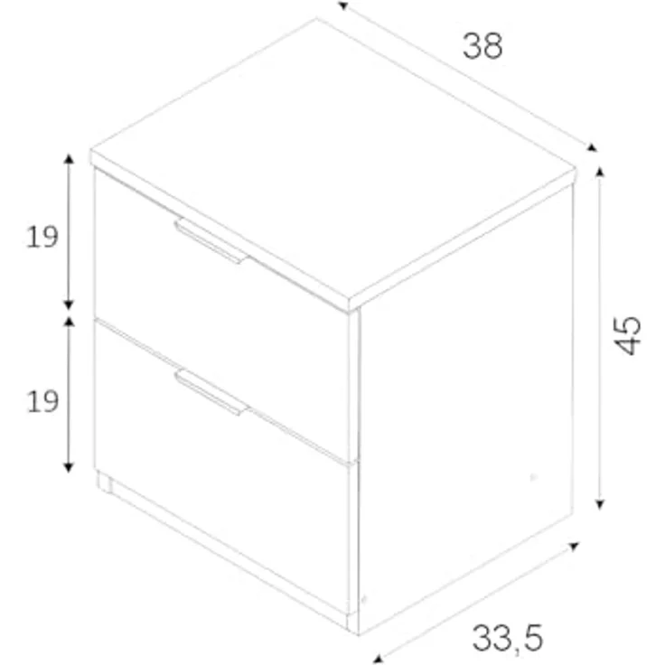 Dmora - Syracuse Nachttisch, Moderner Nachttisch mit 2 Schubladen, Nachttisch, Niedrige Kommode für Schlafzimmer, 38x34h45 cm, Weiß – Bild 2