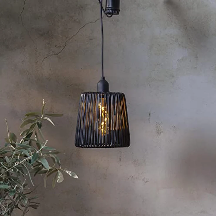 Star Trading Twine Pendelleuchte, LED-Lampenschirm in schwarzer Rattan-Optik mit Timer und 1 Meter Kabel – Bild 2