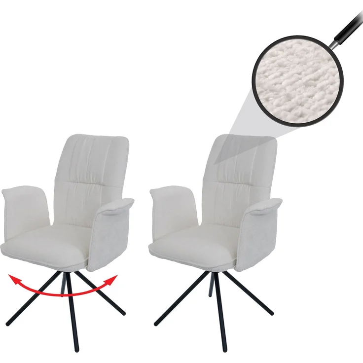 2er-Set Esszimmerstuhl HWC-N99, drehbar Armlehne Auto-Return, Stoff/Textil Chenille (340g/m²) ~ creme – Bild 1