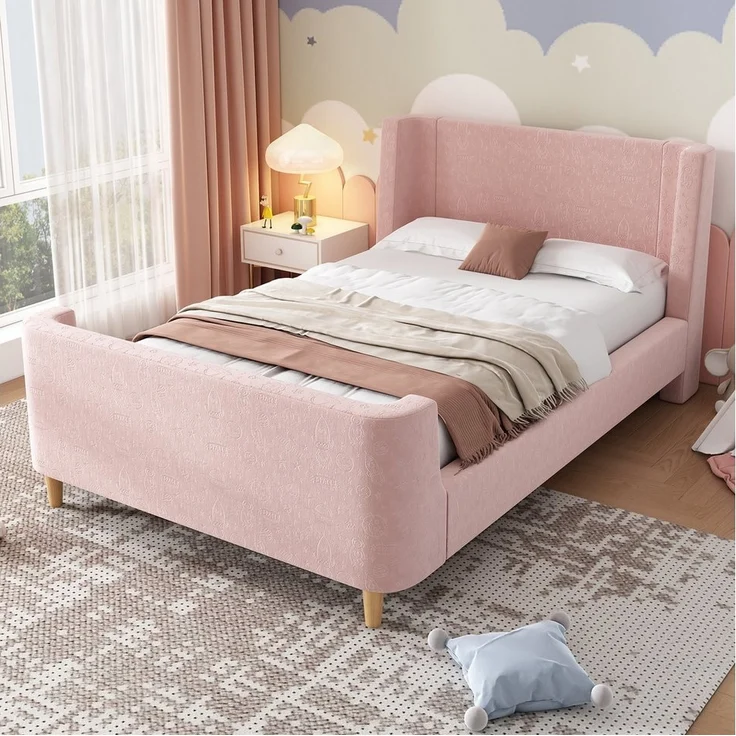 Flieks Polsterbett, Kinderbett Einzelbett 90x200cm mit kosmischem Muster Samt – Bild 5