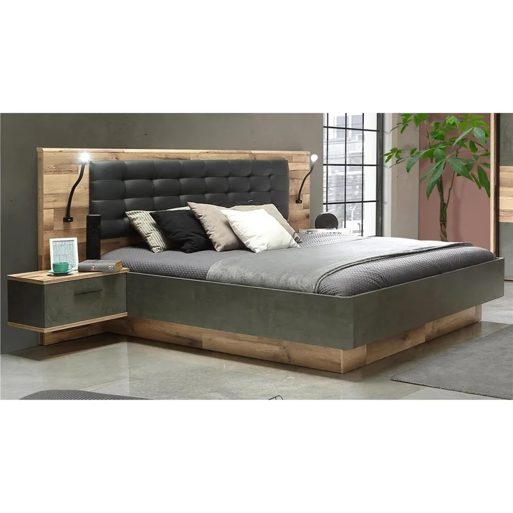 Bett >Rhodos< in Stabeiche - 296,5x120x209,9cm (BxHxT)