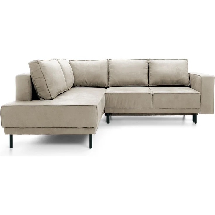 Ecksofa Rodario mit Schlaffunktion, Easy-Clean-Veloursbezug in Beige, linksseitig