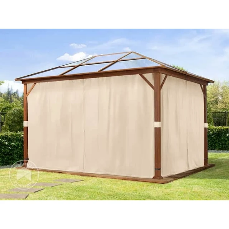 Gartenpavillon 3x4 m Holzoptik, ca 8 mm Polycarboat-Dach, 4 Seitenteile in champagner – Bild 3